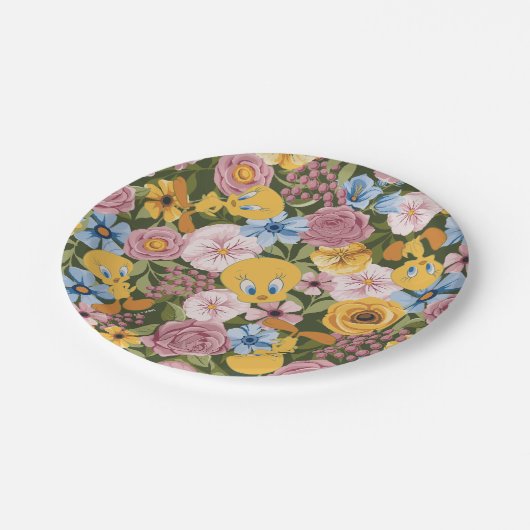 TWEETY™ Floral Embroidery Pattern Pappteller (Schrägansicht)