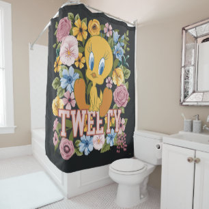 TWEETY™ Florale Stickerei Grafik Duschvorhang