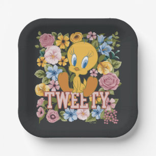 TWEETY™ Florale Stickerei Grafik Pappteller