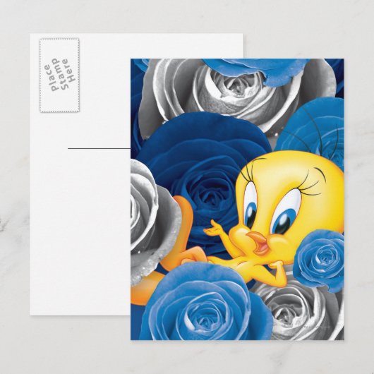 TWEETY™ mit Rose Postkarte (Vorne/Hinten)