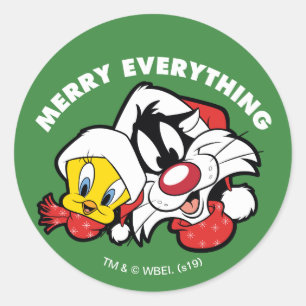 TWEETY™ & SYLVESTER™ "Merry Everything" Runder Aufkleber