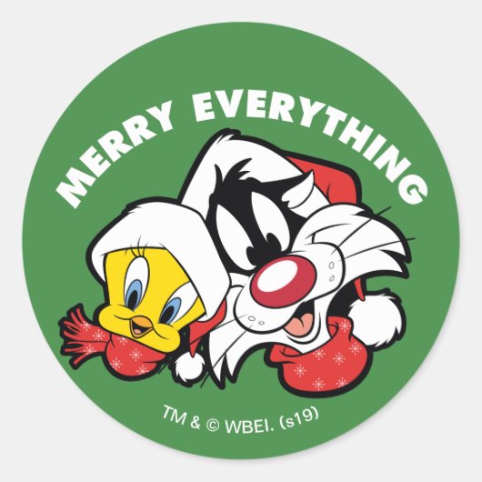 TWEETY™ & SYLVESTER™ "Merry Everything" Runder Aufkleber (Vorderseite)