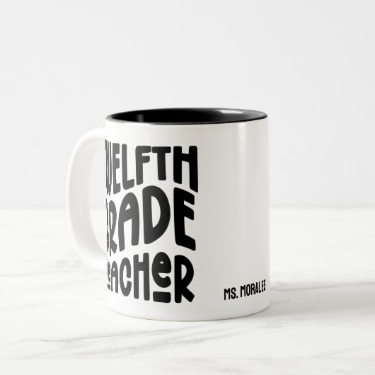 Twelfth Grade Teacher | Black Text Design Zweifarbige Tasse (Vorderseite Links)