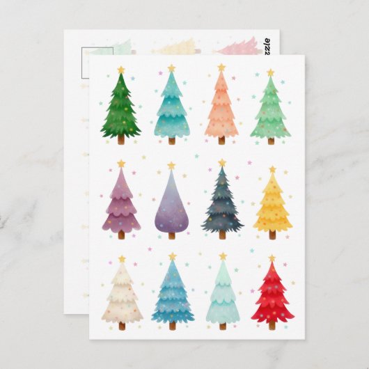 Twelve Christmas Trees: Colorful Holiday Print Postkarte (Vorne/Hinten)