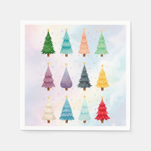 Twelve Christmas Trees: Watercolor Holiday Print Serviette (Vorderseite)