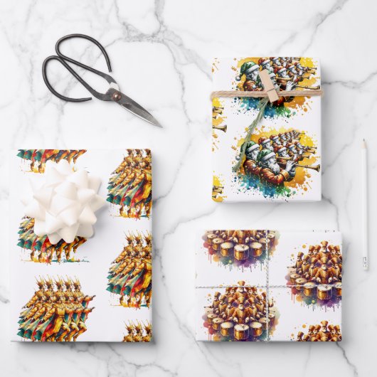 Twelve Days of Christmas Festive Gold Geschenkpapier Set (Vorderseite)