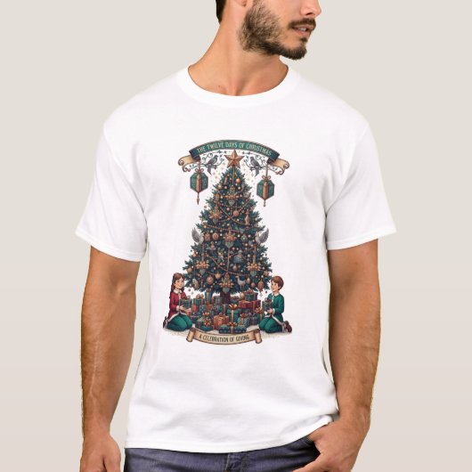 Twelve Days of Christmas T-Shirt, Ornate Gift Tree T-Shirt (Vorderseite)