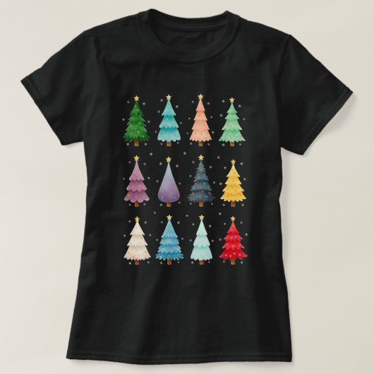 Twelve Festive Trees: Colorful Holiday Print T-Shirt (Design vorne)