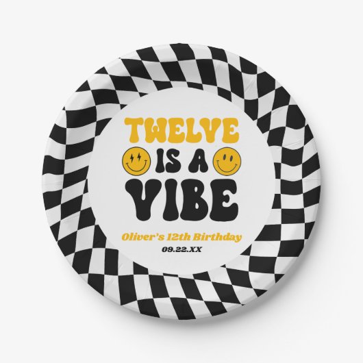 Twelve Is A Vibe Retro 12th Birthday Party Pappteller (Vorderseite)