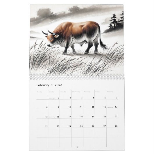 Twelve Spirits – Chinese Zodiac Ink Calendar 2026 Kalender (Feb 2026)
