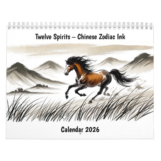 Twelve Spirits – Chinese Zodiac Ink Calendar 2026 Kalender (Titelbild)