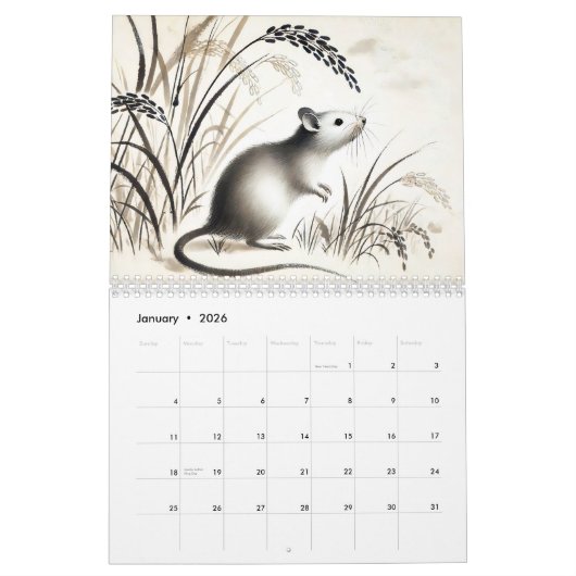 Twelve Spirits – Chinese Zodiac Ink Calendar 2026 Kalender (Jan 2026)