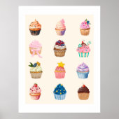 Twelve Watercolor Cupcakes Poster (Vorne)
