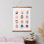 Twelve Watercolor Cupcakes Wandteppich Mit Holzrahmen (Schlafzimmer)