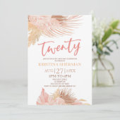 Twenty Boho Pink Floral Flower 20th Birthday Party Einladung (Stehend Vorderseite)