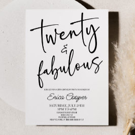 Twenty & Fabulous Minimal 20th Birthday Party Einladung