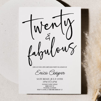 Twenty & Fabulous Minimal 20th Birthday Party Einladung