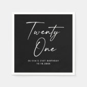Twenty One 21st Birthday | Elegant Black Modern Serviette (Vorderseite)