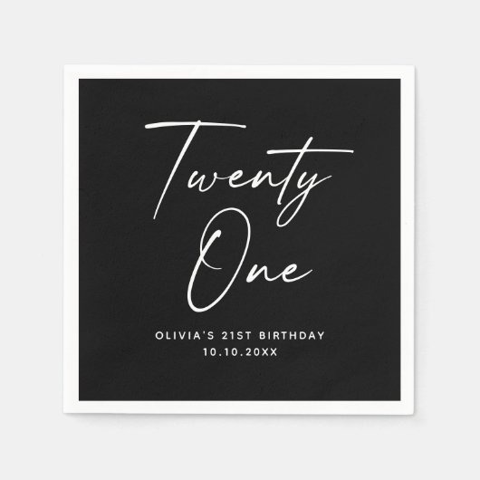 Twenty One 21st Birthday | Elegant Black Modern Serviette (Vorderseite)