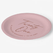 Twenty One Birthday | Dusty Rose Pink 21st Party Pappteller (Schrägansicht)