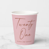 Twenty One Birthday. Dusty Rose Pink Minimal Party Pappbecher (Rückseite)