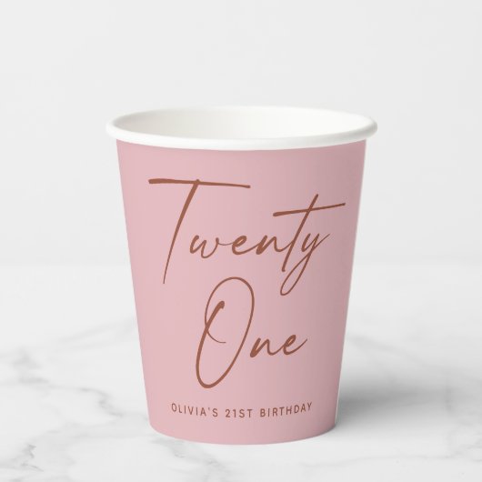 Twenty One Birthday. Dusty Rose Pink Minimal Party Pappbecher (Rückseite)