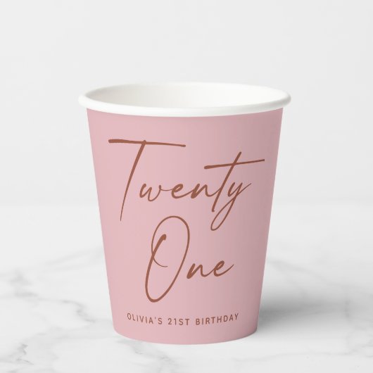 Twenty One Birthday. Dusty Rose Pink Minimal Party Pappbecher (Vorderseite)
