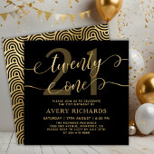 Twenty One Elegant Gold Script Black 21st Birthday Einladung