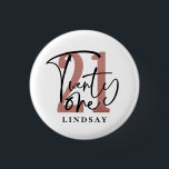 Twenty One Typography Birthday Button<br><div class="desc">Rose Gold twenty one birthday button. Trendy design feature number 21 in rose gold color and typography script twenty one in handwritten lettering. Personalize with a name. 21st birthday.</div>