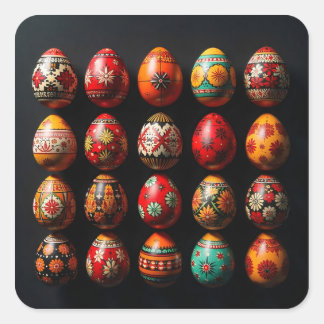 Twenty Warm Tone Easter Eggs Quadratischer Aufkleber
