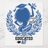 Twerk Team Blue Graduation Party "Educated AF" Weinetikett (Einzelnes Label)