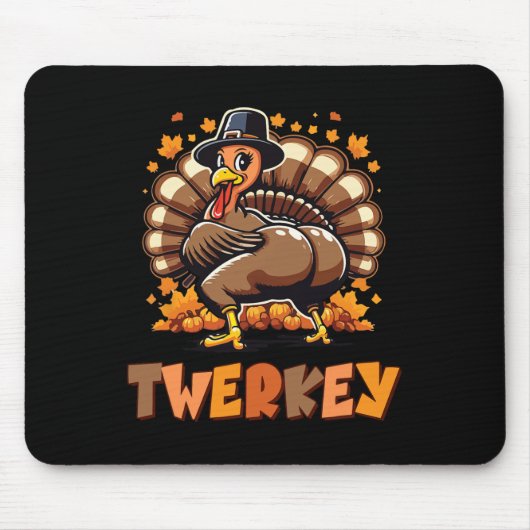 Twerkey Turkey Pilgrim Hat tanzend Erntedank Au Mousepad (Vorne)