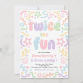 Twice The Fun Joint Birthday Party Balloon Einladung (Vorderseite)