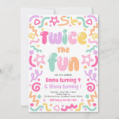 Twice The Fun Joint Birthday Party Balloon Einladung (Vorderseite)