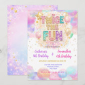 Twice the Fun Pastel Glitter Double Birthday Einladung (Vorne/Hinten)