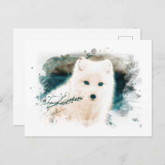 *~* Twig Snow Fox White Fox AP18 Polar Postkarte (Vorne/Hinten)