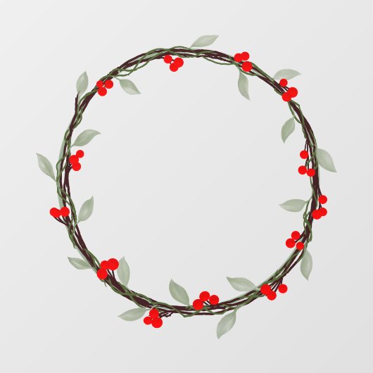 Twiggy Winter Wreath with Leaves and Berries Fensteraufkleber (Blatt)
