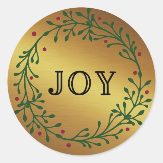 Twigs and Berries Kranz - Goldene Foil - Freude Runder Aufkleber (Vorderseite)
