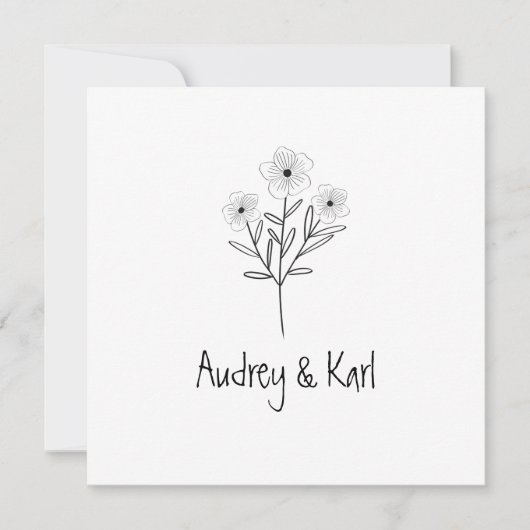 Twigs and Flowers Monogrammed Modern & Minimalist Einladung (Vorderseite)