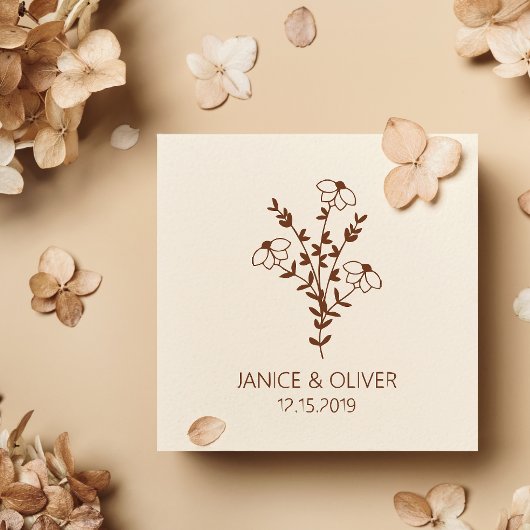 Twigs and Flowers Monogrammed Modern & Minimalist Gummistempel