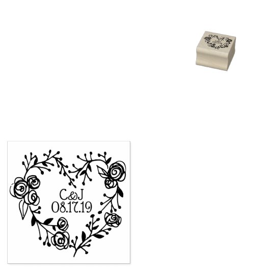 Twigs Berries and Rose Herzkranz | Hochzeit Gummistempel (Stempel)