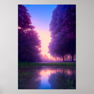 Twilight am Lakefront im Wald Poster