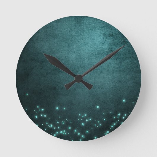 Twilight Aquamarin | Tiefgrünes Aqua Neon Glow Sta Runde Wanduhr (Vorderseite)
