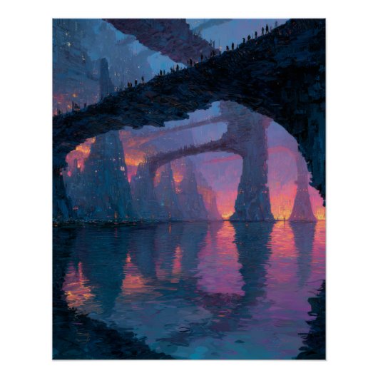 Twilight Arch Bridge Reflexions-Fantasie-Kunst Poster (Vorderseite)
