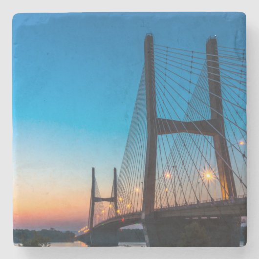 Twilight auf Bill Emerson Bridge Steinuntersetzer (Vorderseite)