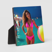 Twilight Beach Portrait - Frau in Neon Pink Bikin Fotoplatte (Vorderseite)