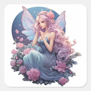 Twilight Blossom Fairy Illustration Quadratischer Aufkleber