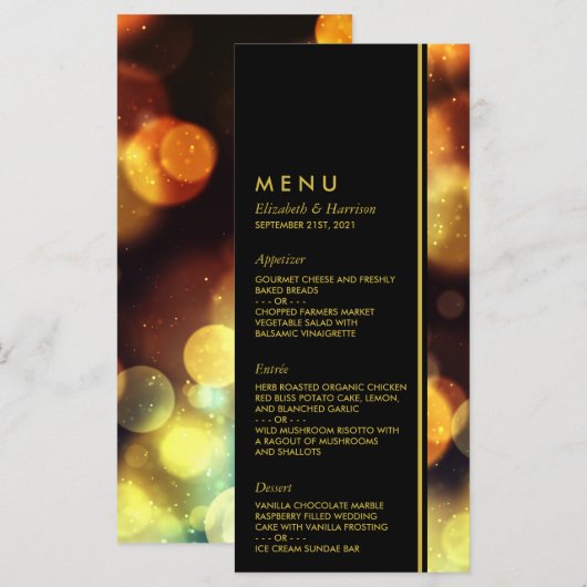 Twilight Bokeh Lights Wedding Menükarte (Vorne/Hinten)