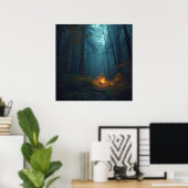 Twilight Campfire – Mystical Forest Art Print Poster (Heimbüro)
