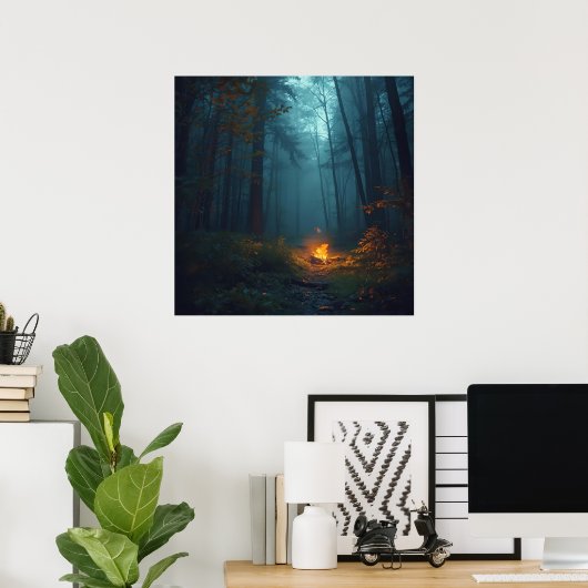 Twilight Campfire – Mystical Forest Art Print Poster (Heimbüro)